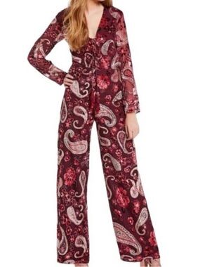 Chelsea & Violet Velvet Burnout Paisley Jumpsuit - Size Large